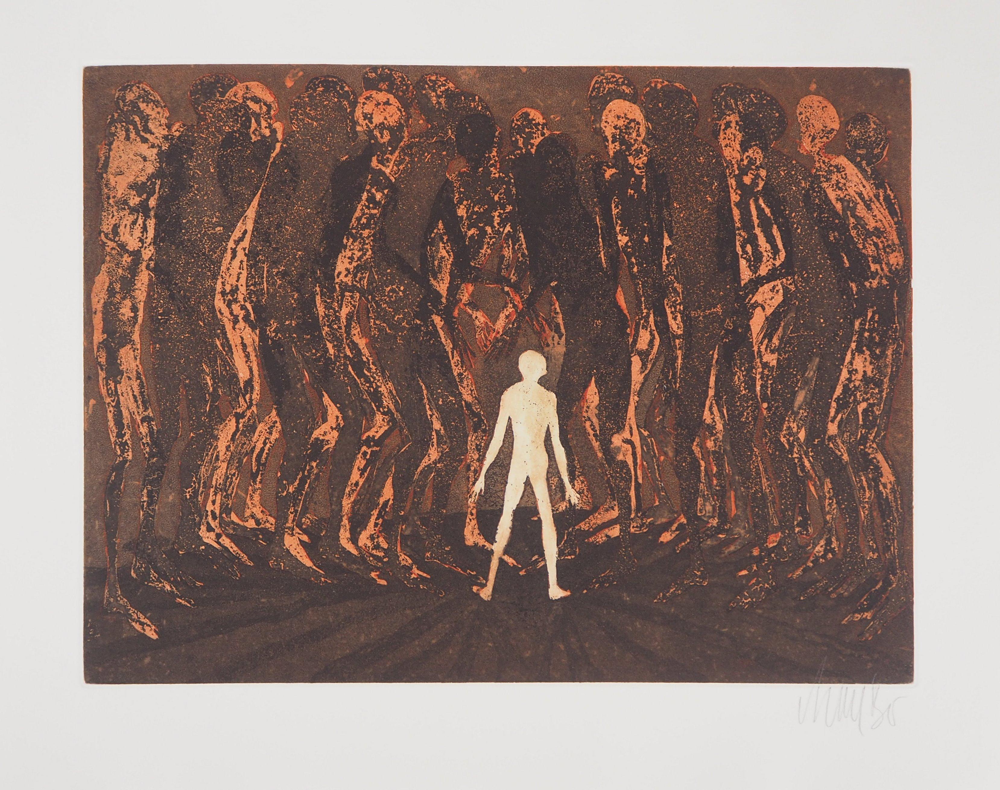 Checkmate, 1975 - Original Handsigned Etching - Brown Figurative Print by Lars Bo