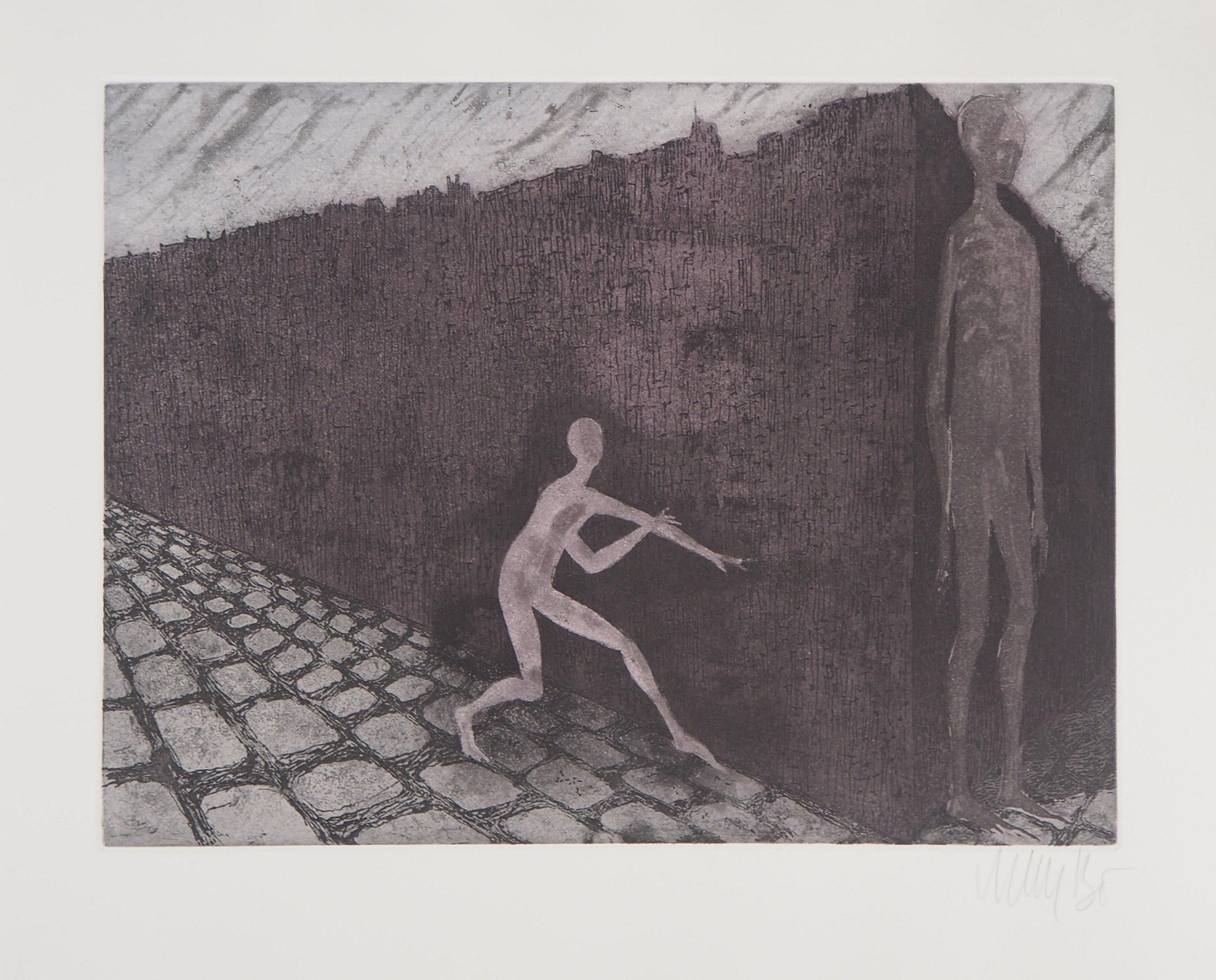 Oneiric Game, 1975 - Original Handsigned Etching - Gray Figurative Print by Lars Bo