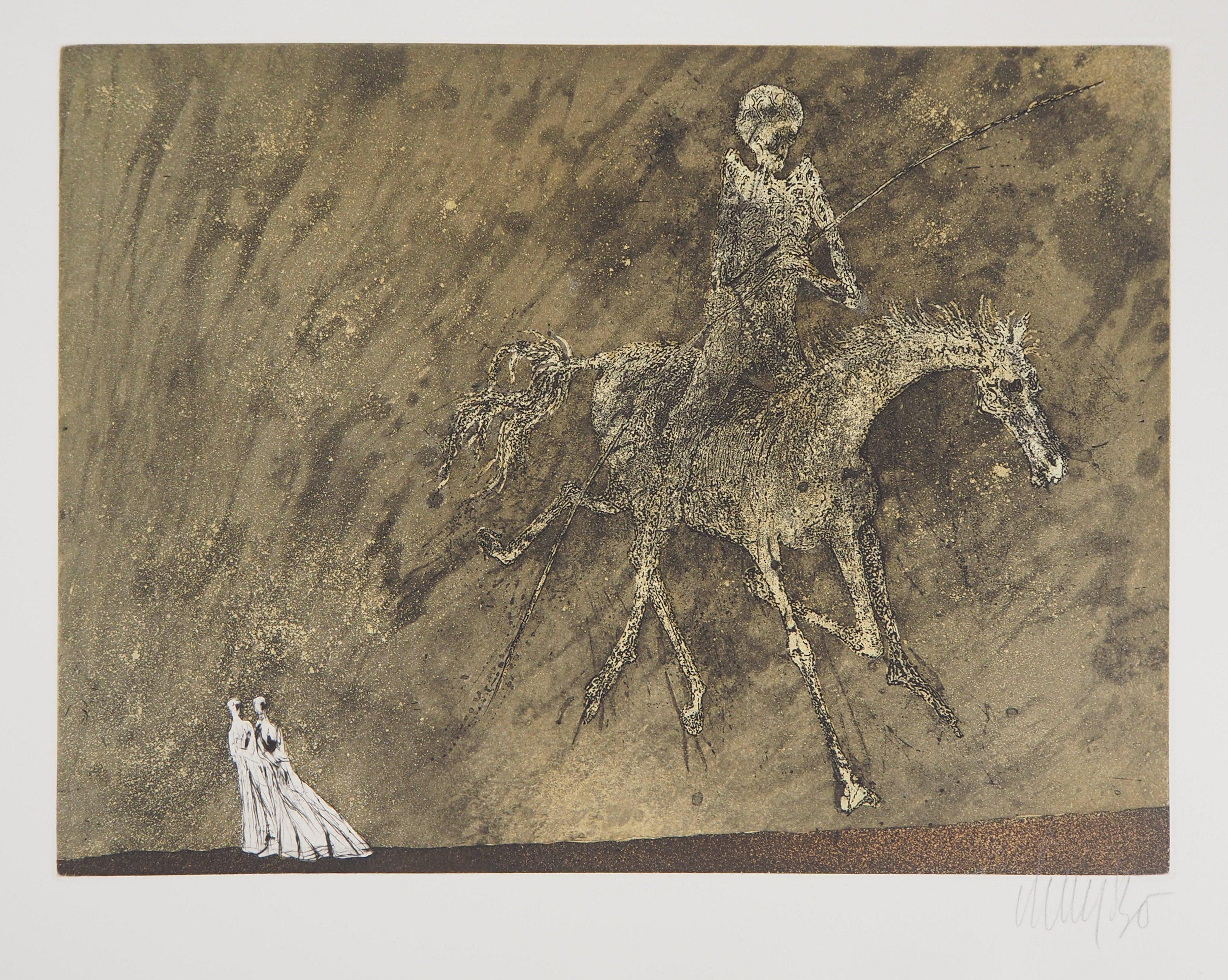 Lars Bo Figurative Print - Oneiric Horserider, 1975 - Original Handsigned Etching