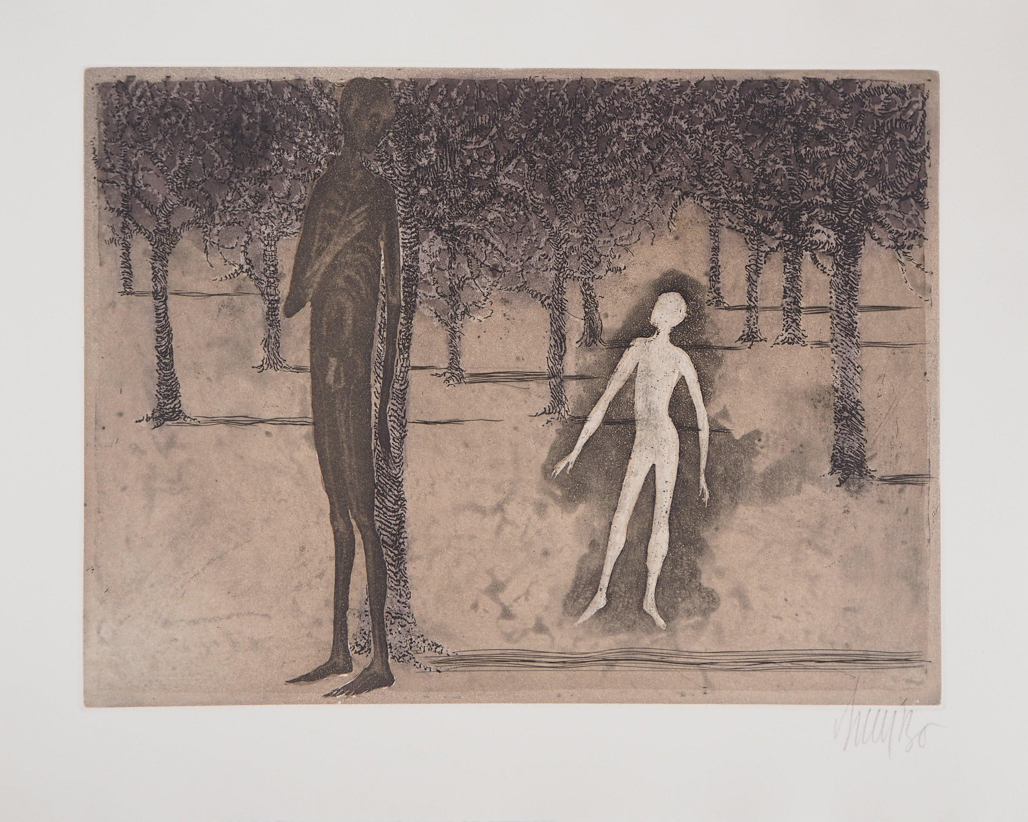 Lars BO
Surrealist encounter (Le Rêve de Jean Valjean 7/8), 1975

Original etching
Handsigned in pencil
On vellum, 36 x 45 cm (c. 14,1 x 17,7 inch)
Edition limited to 100 unnumbered copies

INFORMATION :  This etching is part of the set 