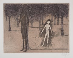 Vintage Surrealist encounter, 1975 - Original Handsigned Etching