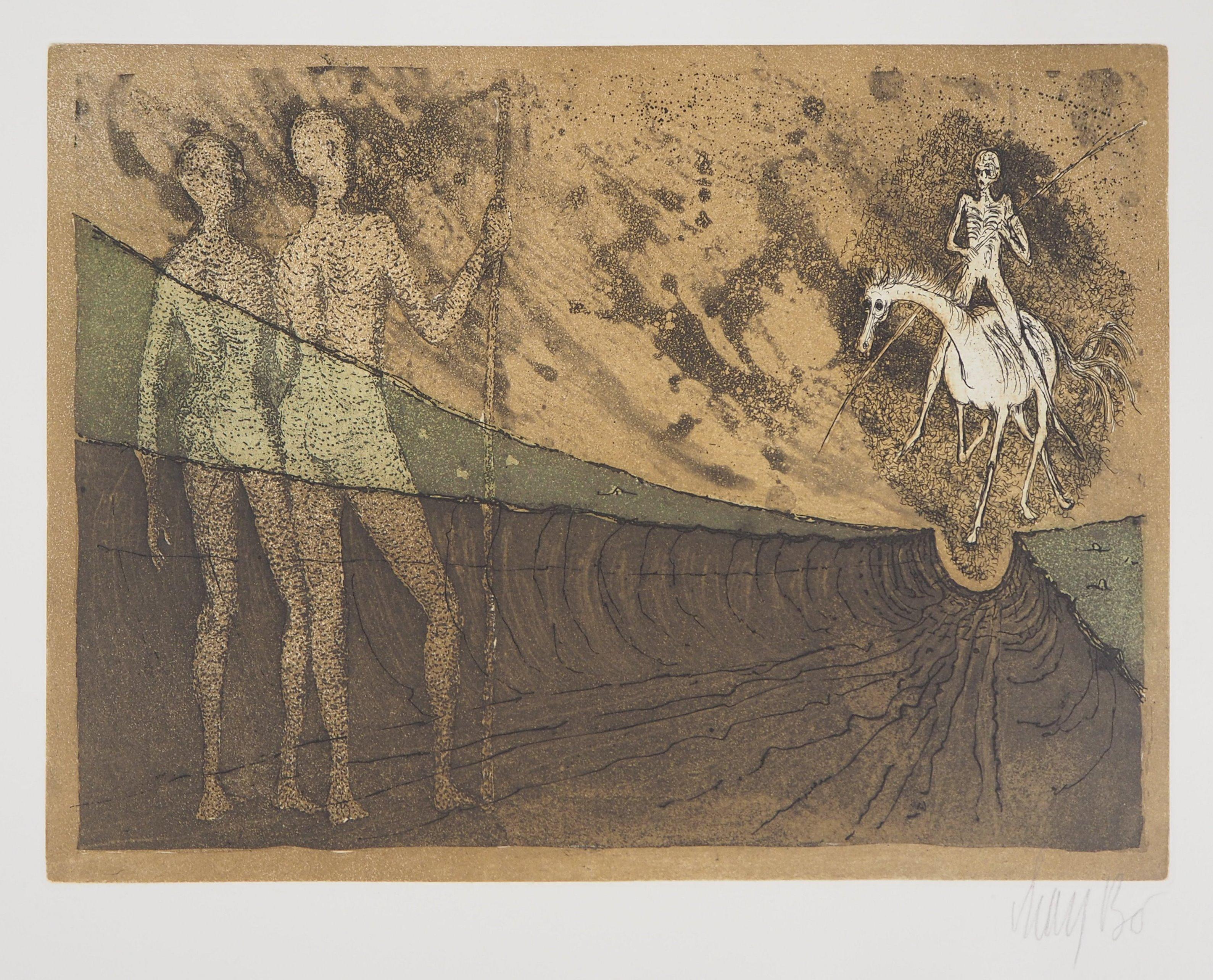 Lars Bo Figurative Print - The Arrival of The Horserider, 1975 - Original Handsigned Etching