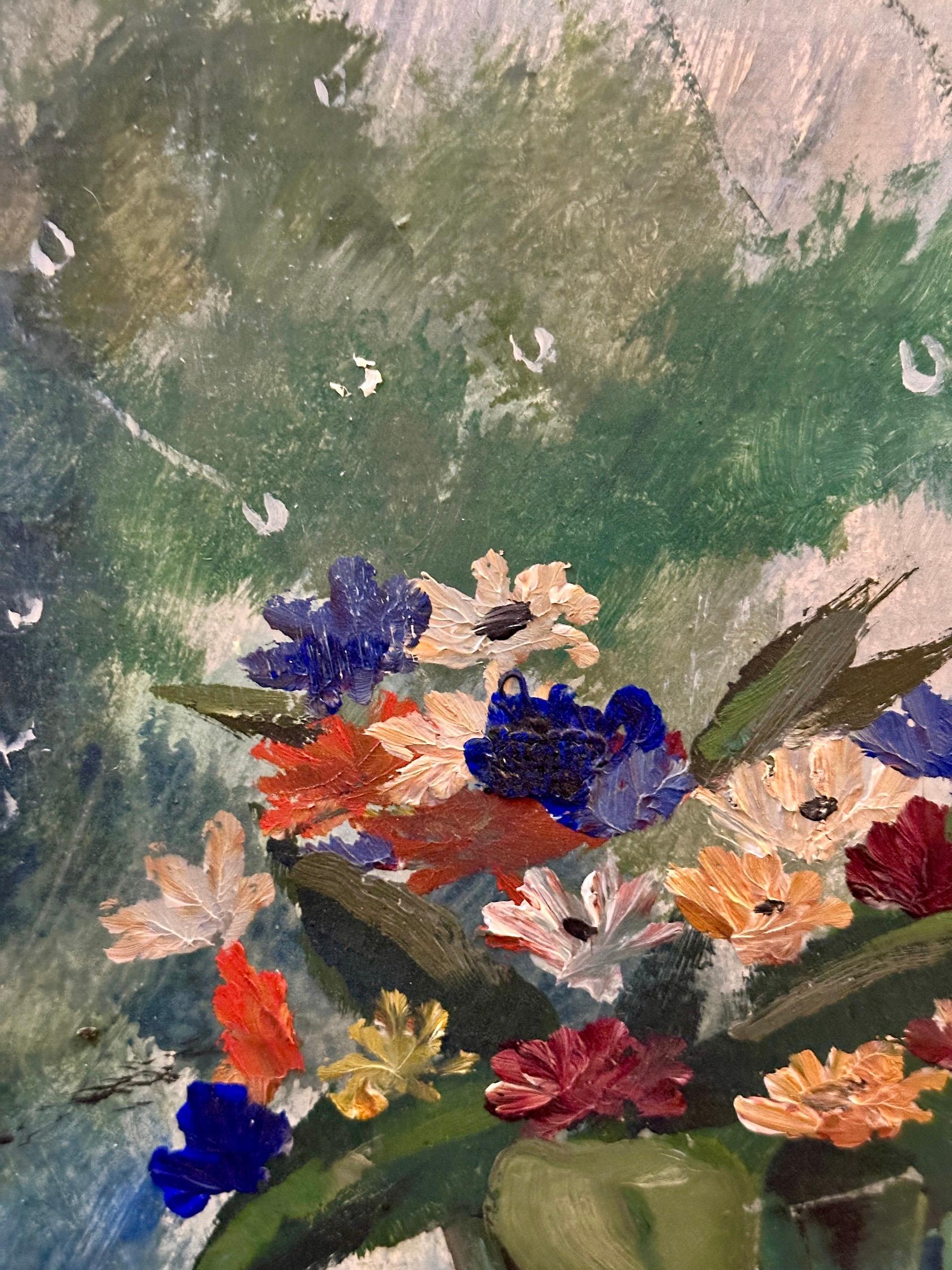Mid century Swedish Impressionist still life of flowers in an interior For Sale 3
