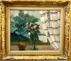 Schwedisches impressionistisches Blumenstillleben aus der Mitte des Jahrhunderts in einem Interieur