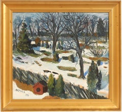 Winter Landscape - Swedish Post-Impressionist Oil on Board Painting