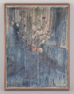 Lars Byström, Swedish artist. Tempera on board. Flowers in a vase.