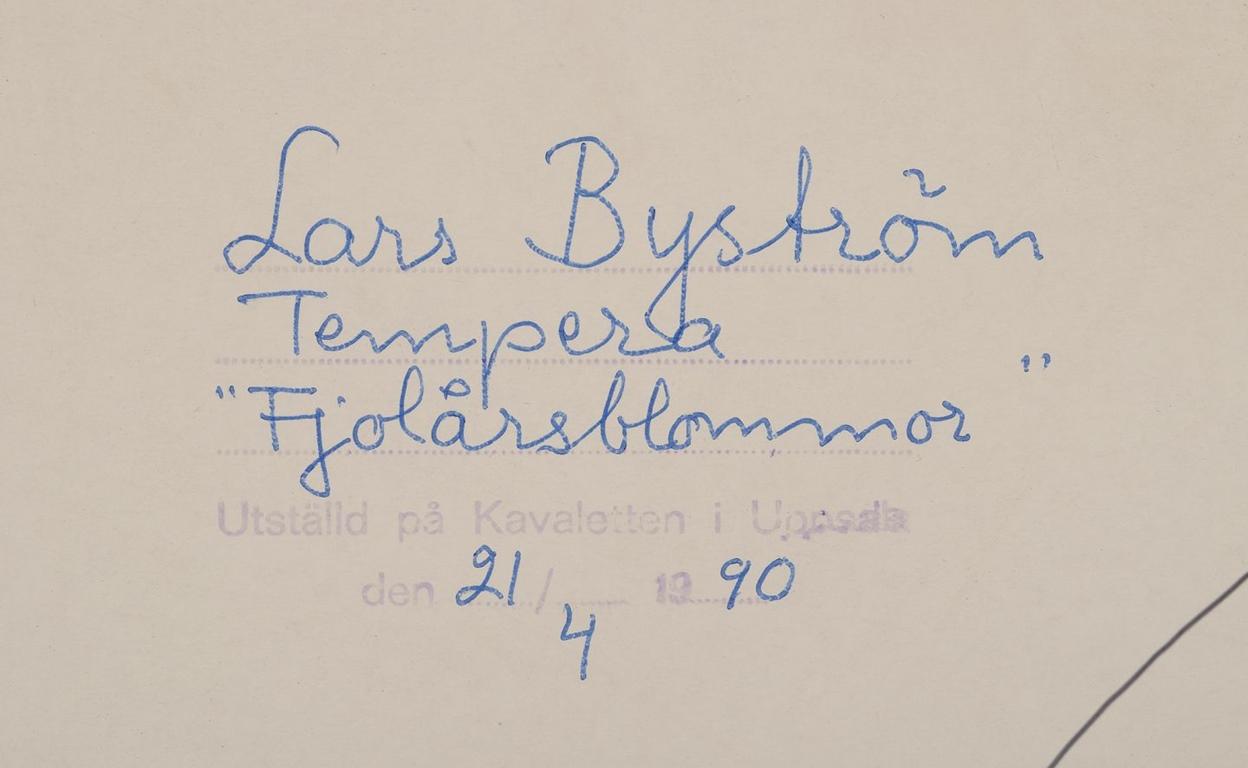Lars Byström, artista sueco. Témpera sobre tabla. Flores en un jarrón. en venta 2