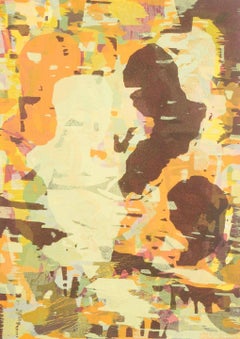 Lars Dan. Color lithograph on paper. Abstract composition with figures.