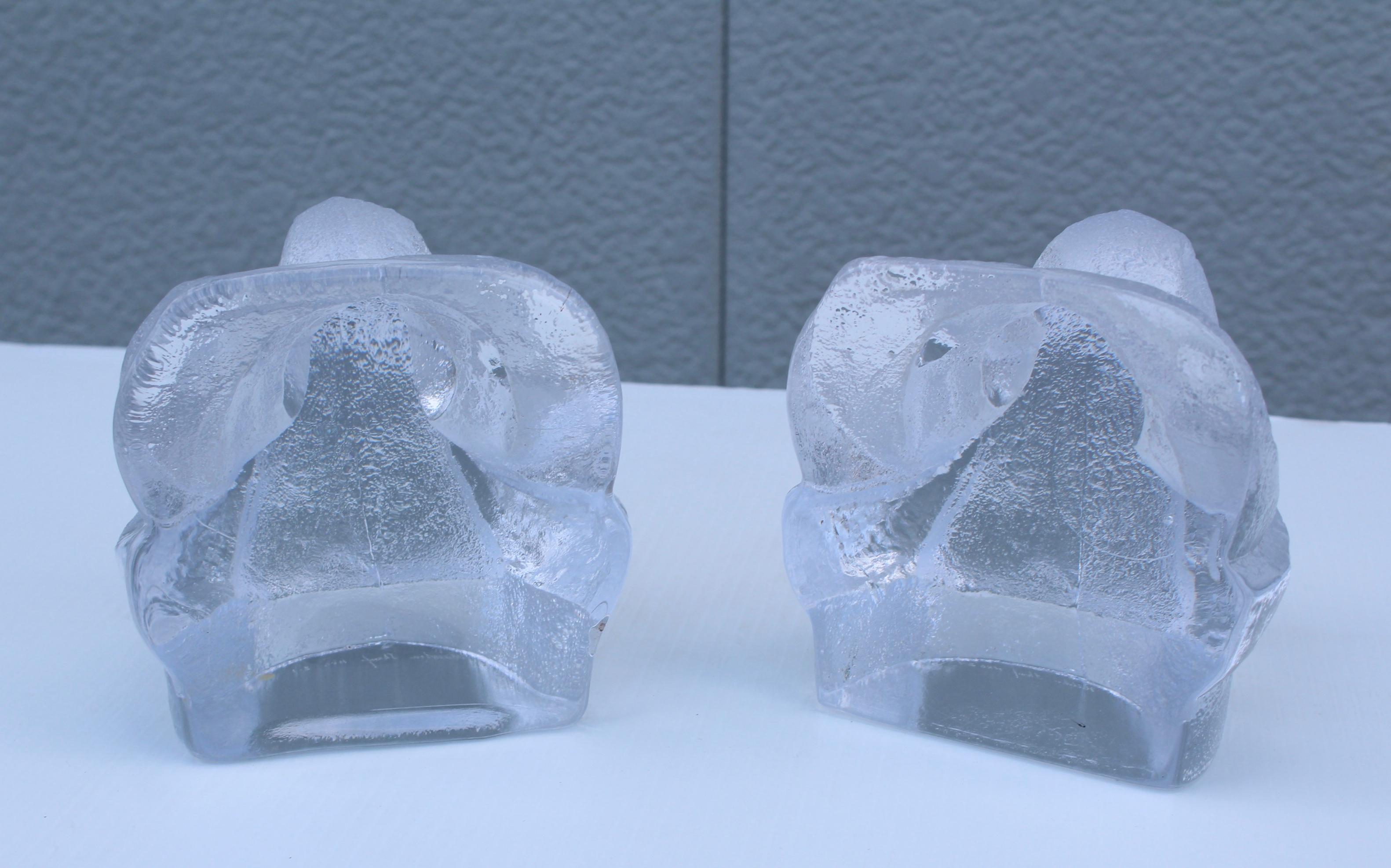 Mid-20th Century Lars Hellsten for Orreford Glass Elephant Bookends For Sale
