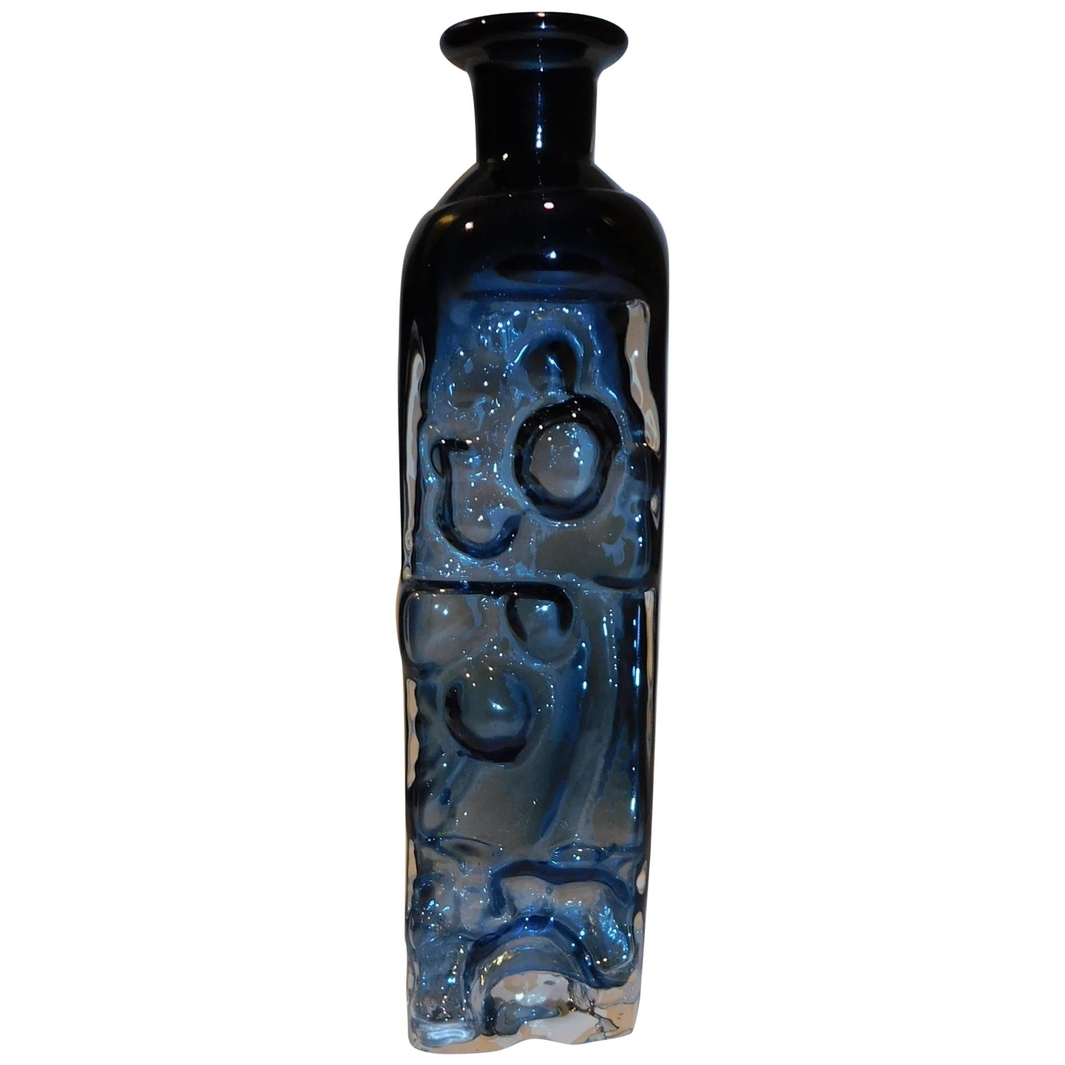 Lars Hellsten Orrefors Glass Vase in Smoky Blue-Grey, 1979 For Sale