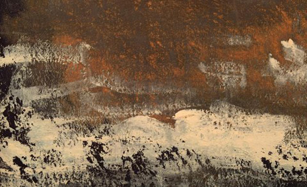 Scandinavian Modern Lars Herder, Swedish Painter, Oil on Plate, Modernist Landscape