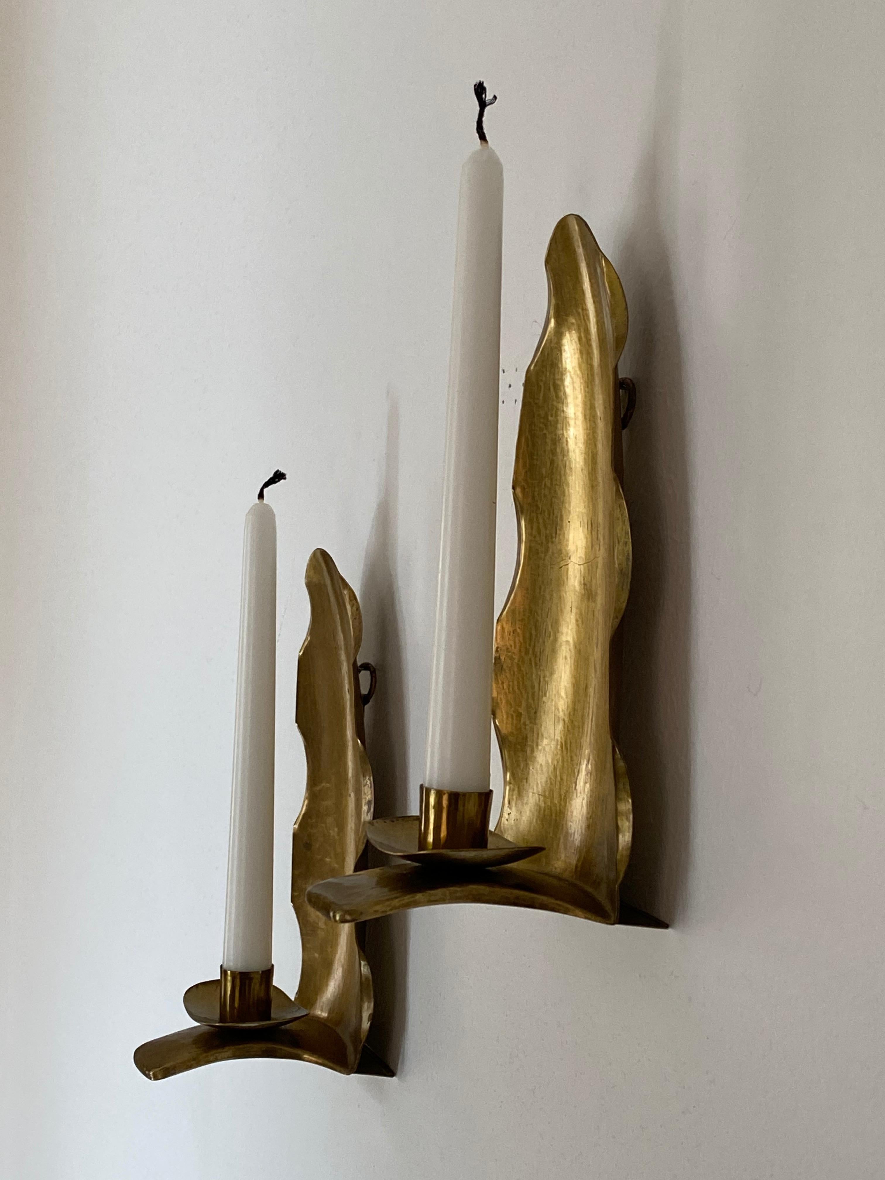 Scandinavian Modern Lars Holmström 'Attribution', Organic Candle Sconces, Brass, Sweden, 1940s