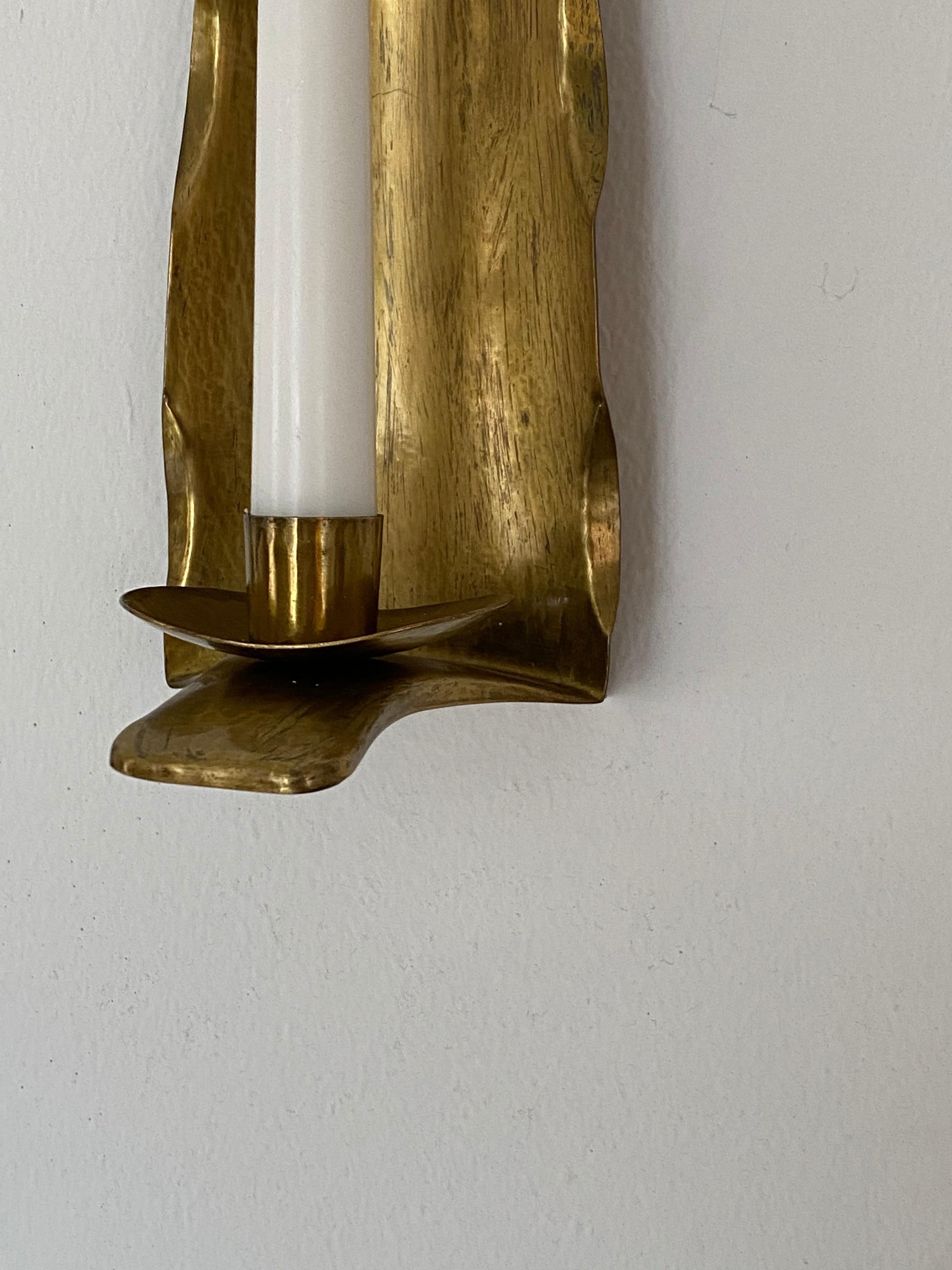 Lars Holmström 'Attribution', Organic Candle Sconces, Brass, Sweden, 1940s In Good Condition In High Point, NC