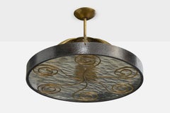 Lars Holmström Attribution, Pendant Light, Glass, Pewter, Brass, Sweden, 1930s