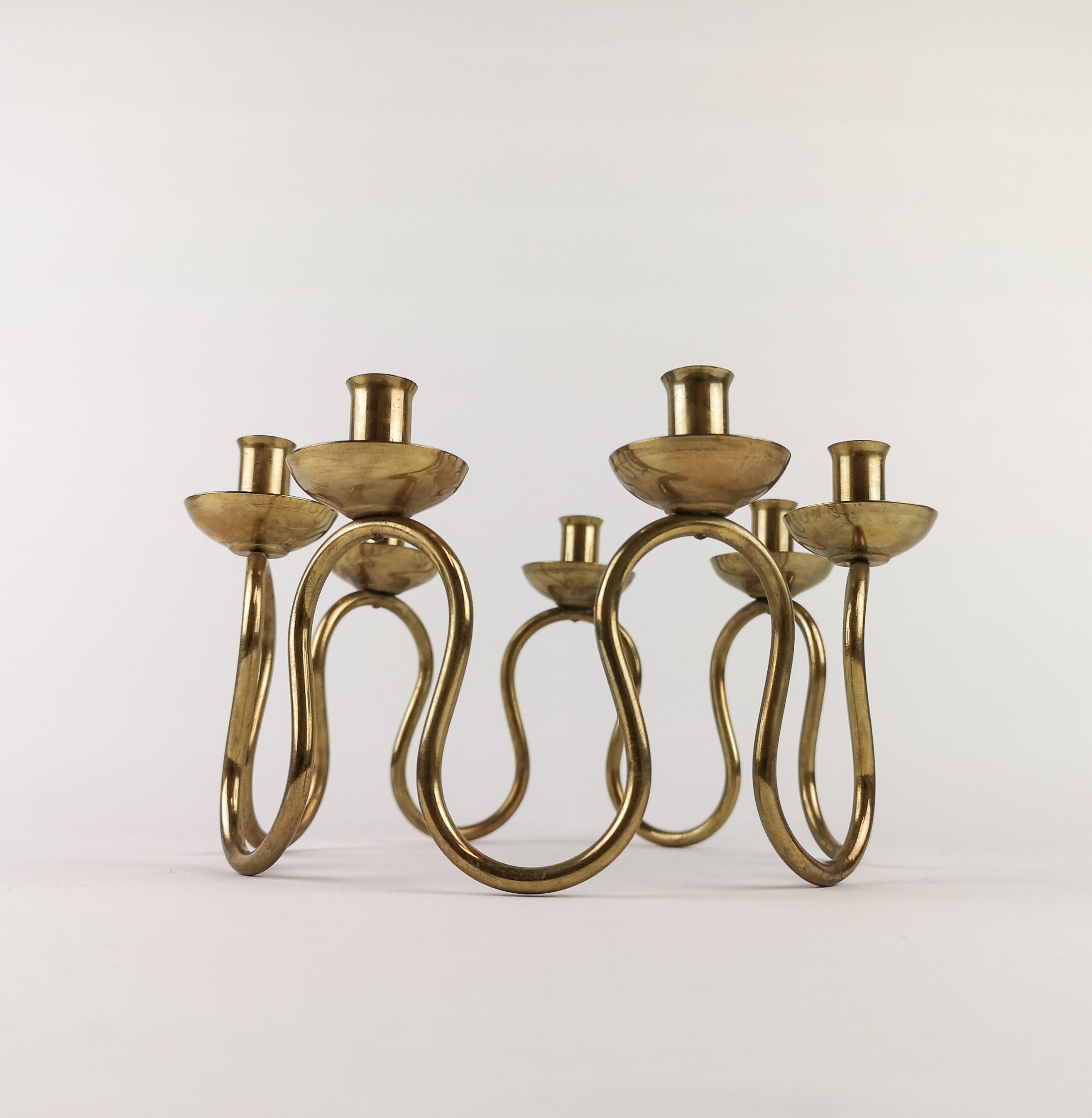 Swedish Lars Holmström Candlestick in Brass by Lars Holmström in Arvika, Sweden