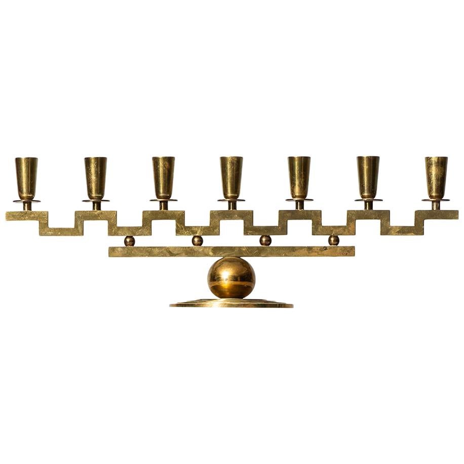 Lars Holmström Candlestick in Brass Produced in His Own Workshop in Arvika