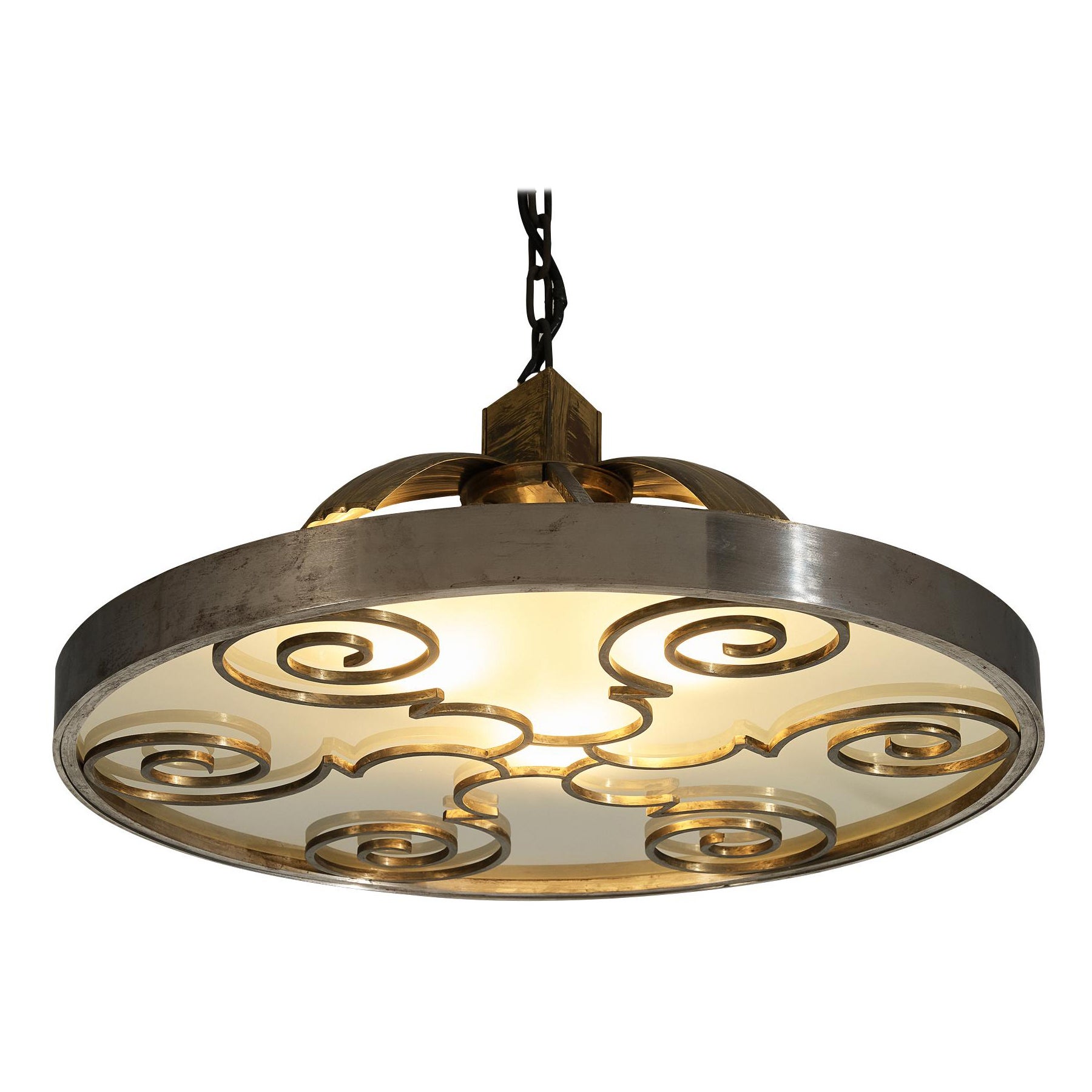 Lars Holmström for Arvika Konsthantverk Art Deco Ceiling Light Steel and Brass