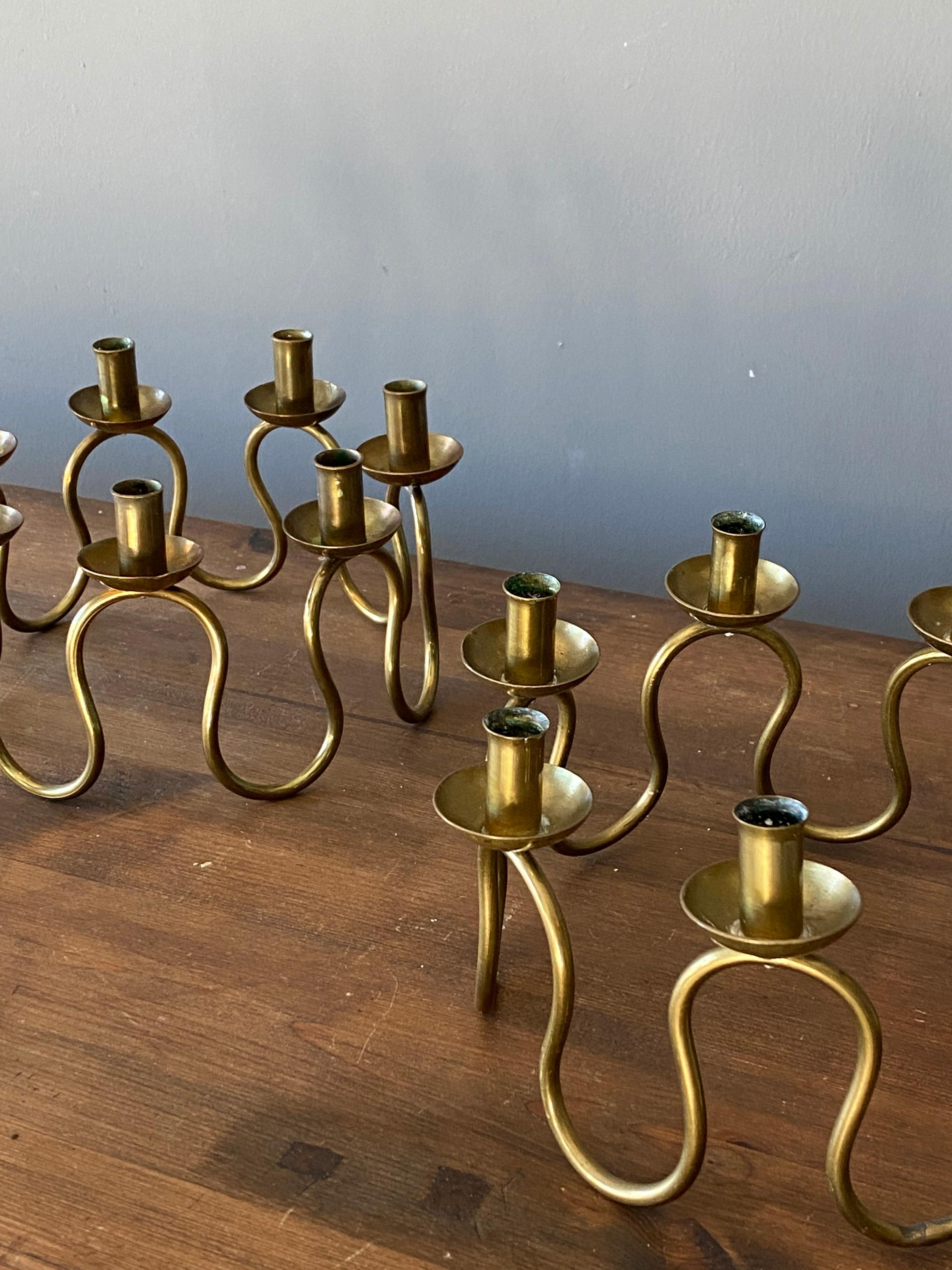 Mid-Century Modern Lars Holmström, Organic Candelabras Brass, for Svenskt Tenn, Sweden, 1950s