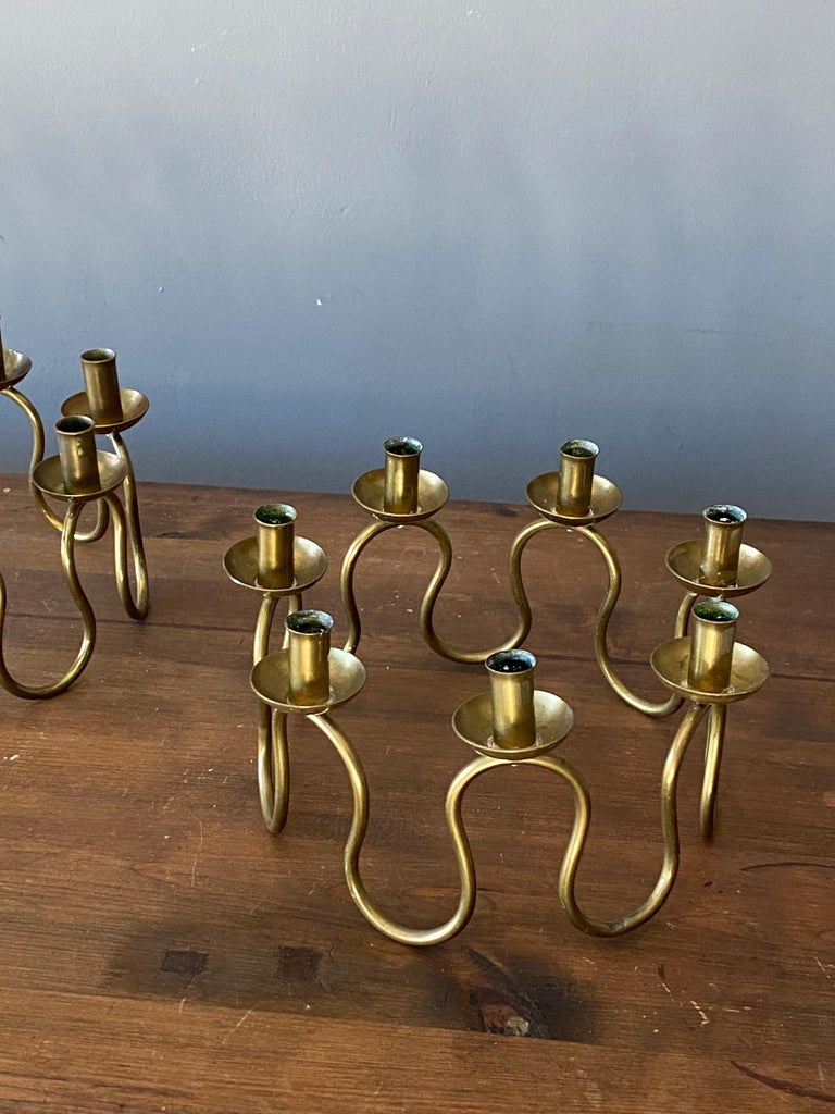 Lars Holmström, Organic Candelabras Brass, for Svenskt Tenn, Sweden, 1950s  For Sale at 1stDibs
