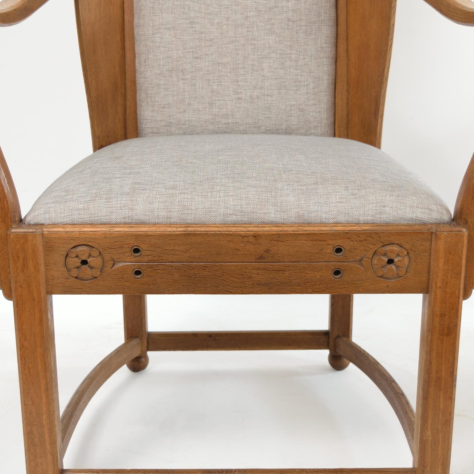 20th Century Lars Israel Wahlman Designed High Back Oak Swedish Arts & Crafts Armchairs For Sale