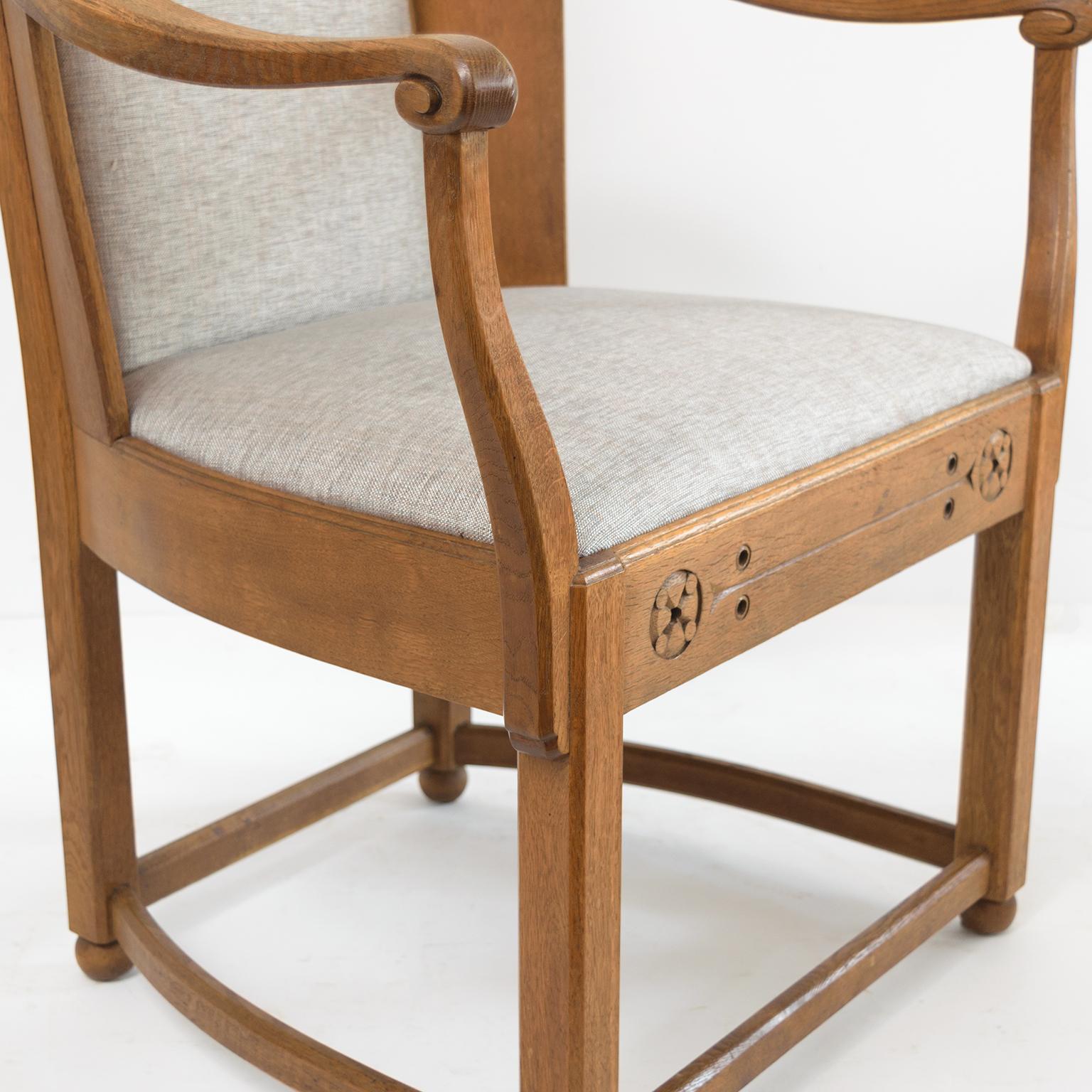 Lars Israel Wahlman Designed High Back Oak Swedish Arts & Crafts Armchairs For Sale 1
