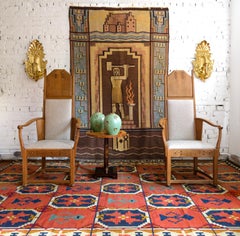 Lars Israel Wahlman Designed High Back Oak Swedish Arts & Crafts Armchairs