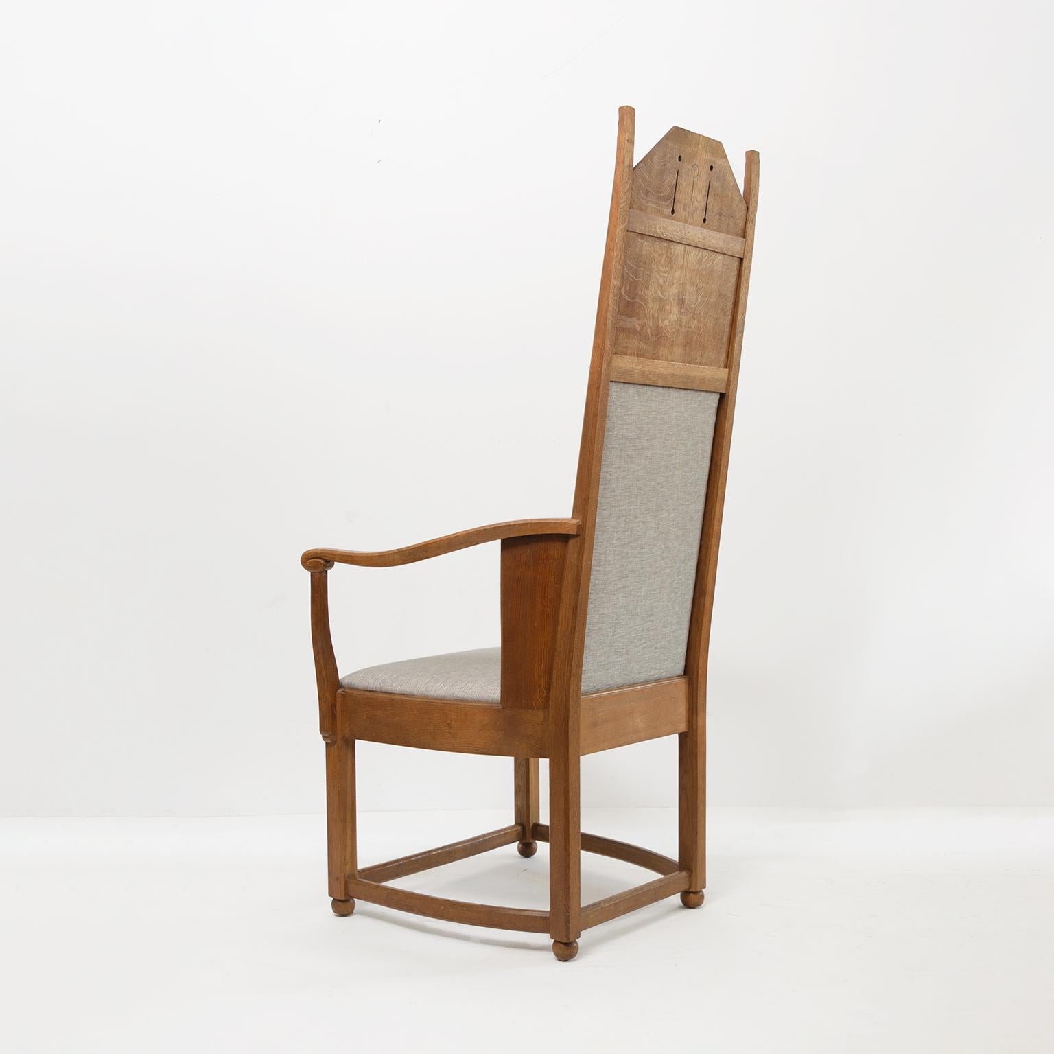 Arts and Crafts Lars Israel Wahlman Designed High Back Oak Swedish Arts & Crafts Armchairs For Sale