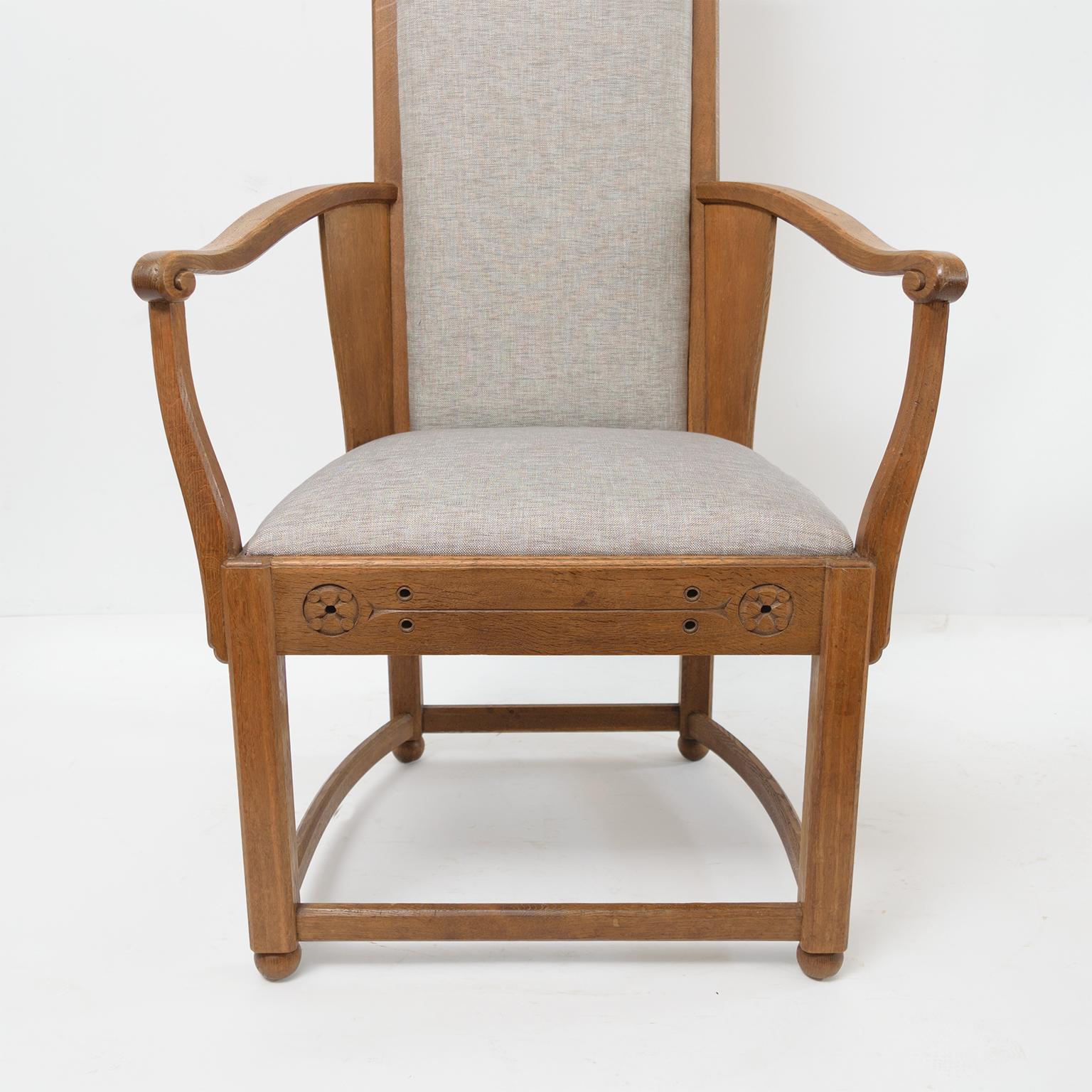 Lars Israel Wahlman Designed High Back Oak Swedish Arts & Crafts Armchairs In Good Condition For Sale In New York, NY
