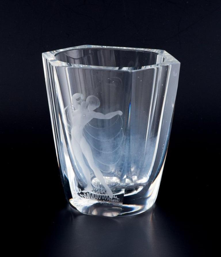 Art Deco Lars Kjellander for Kosta, Sweden, art glass vase in clear glass. 1930s For Sale