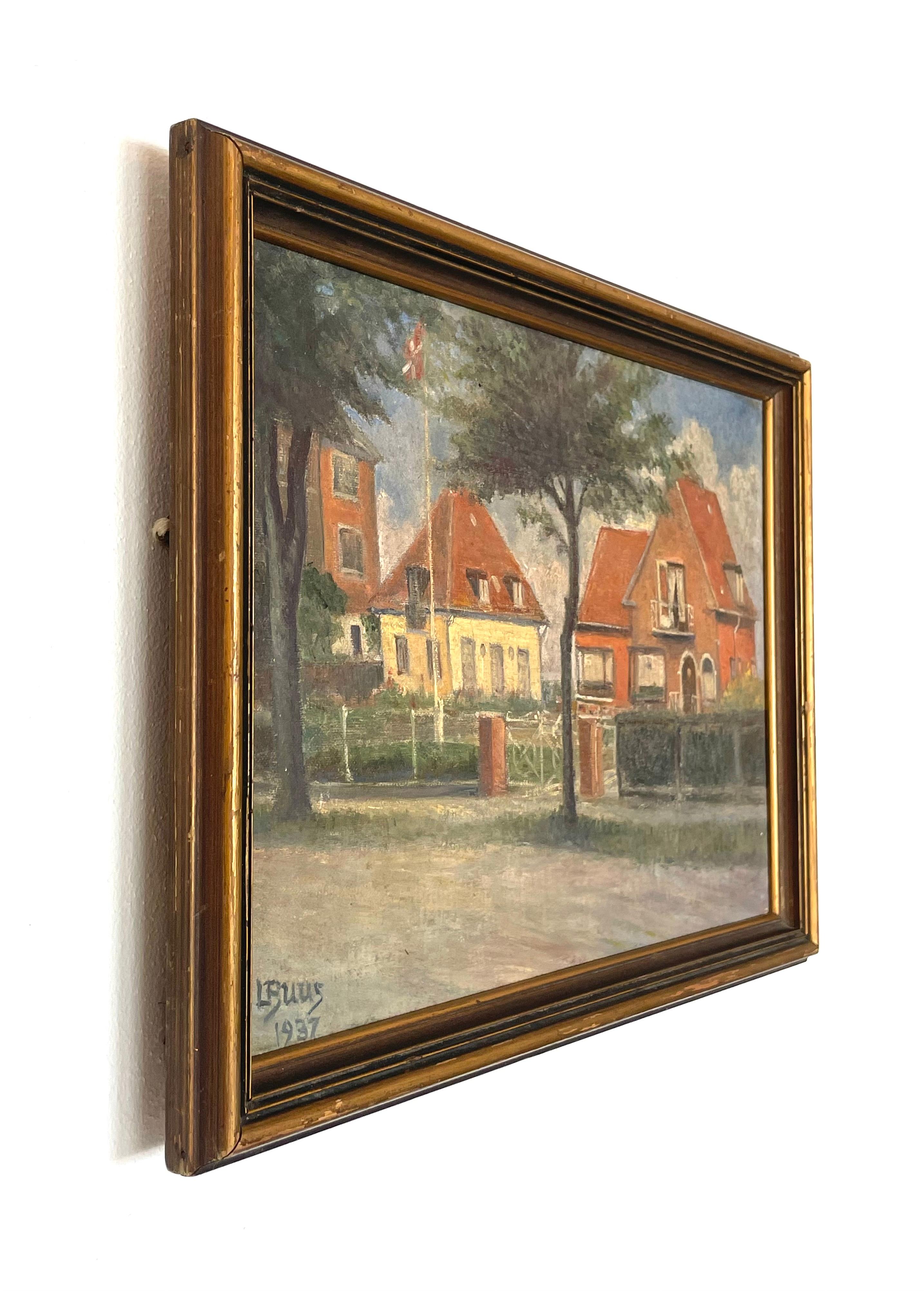 Lars Knudsen Buus (1874-1947) dipinto ad olio di case classiche danesi degli anni '30 in vendita 5