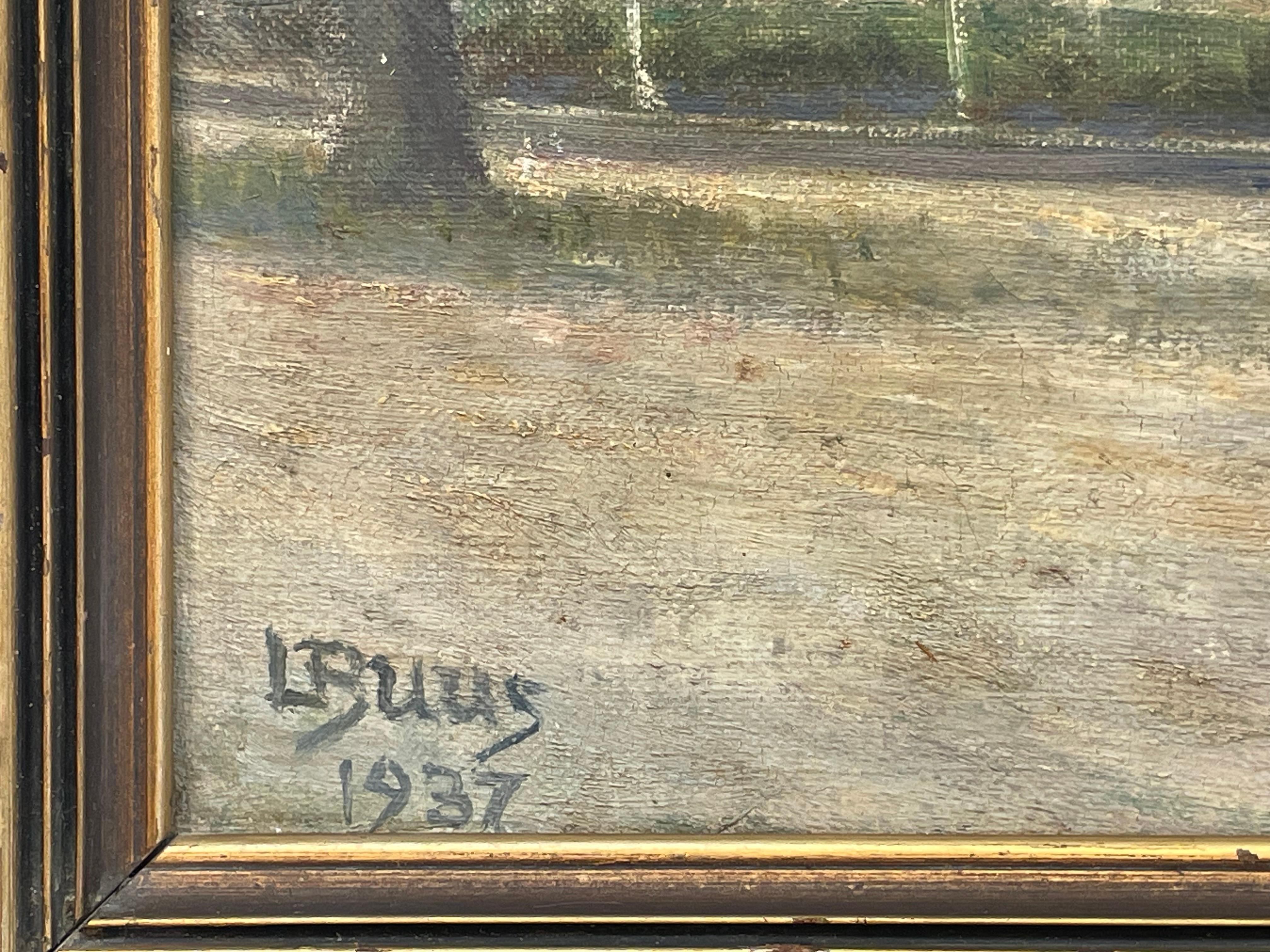 Danese Lars Knudsen Buus (1874-1947) dipinto ad olio di case classiche danesi degli anni '30 in vendita