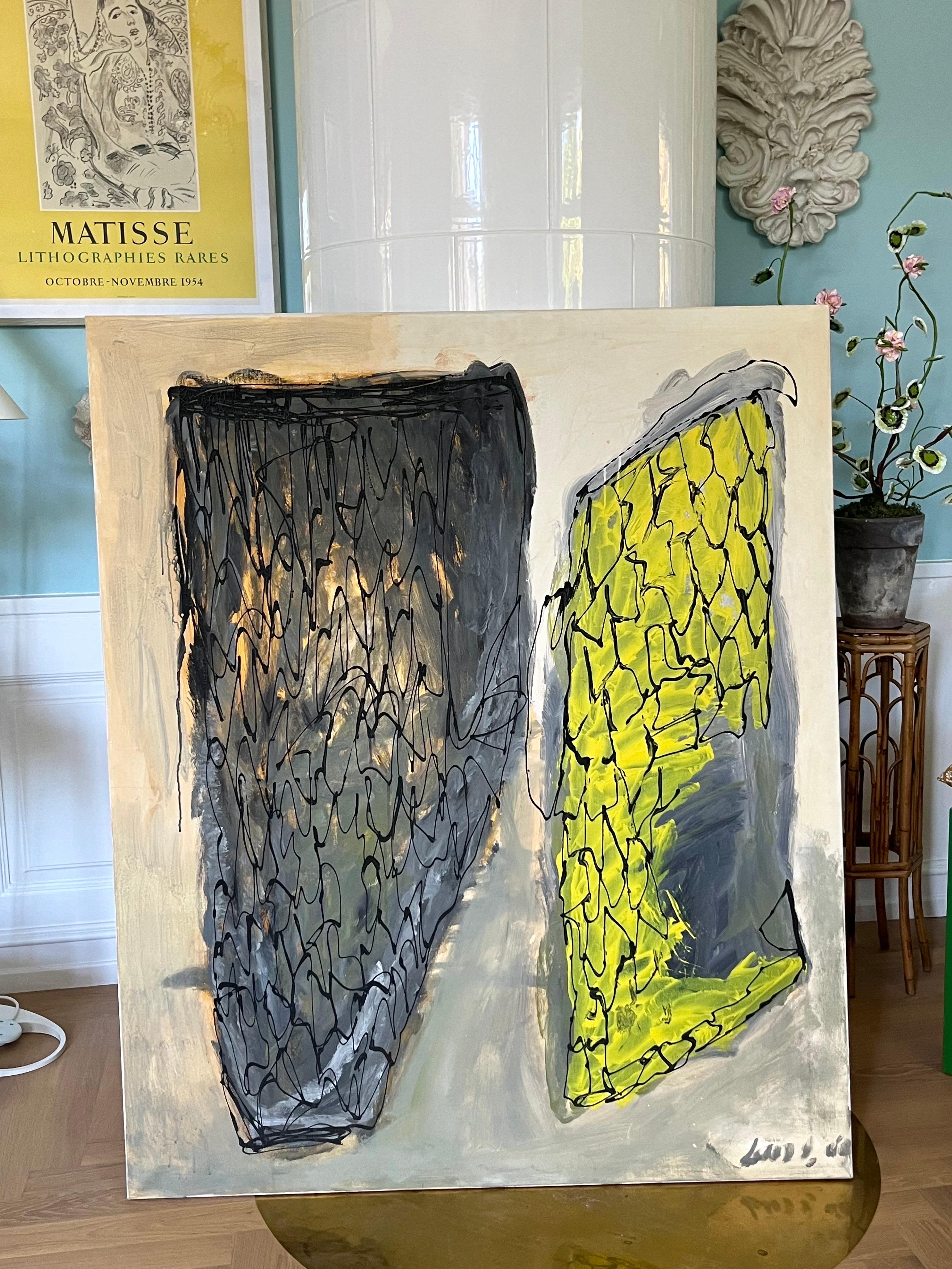 Expressionniste Lars Lundgren, grande peinture à l'huile abstraite sur toile, Danemark, années 1990 en vente