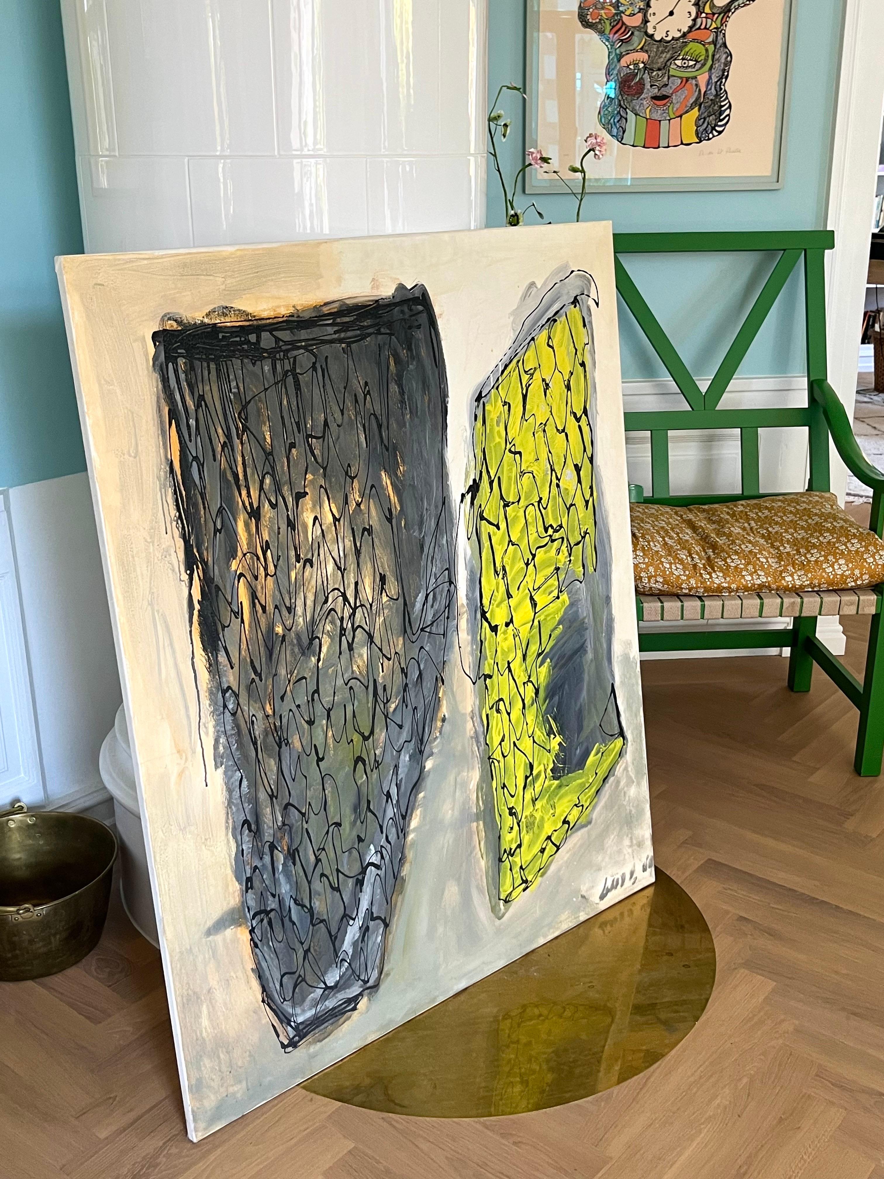 Danois Lars Lundgren, grande peinture à l'huile abstraite sur toile, Danemark, années 1990 en vente