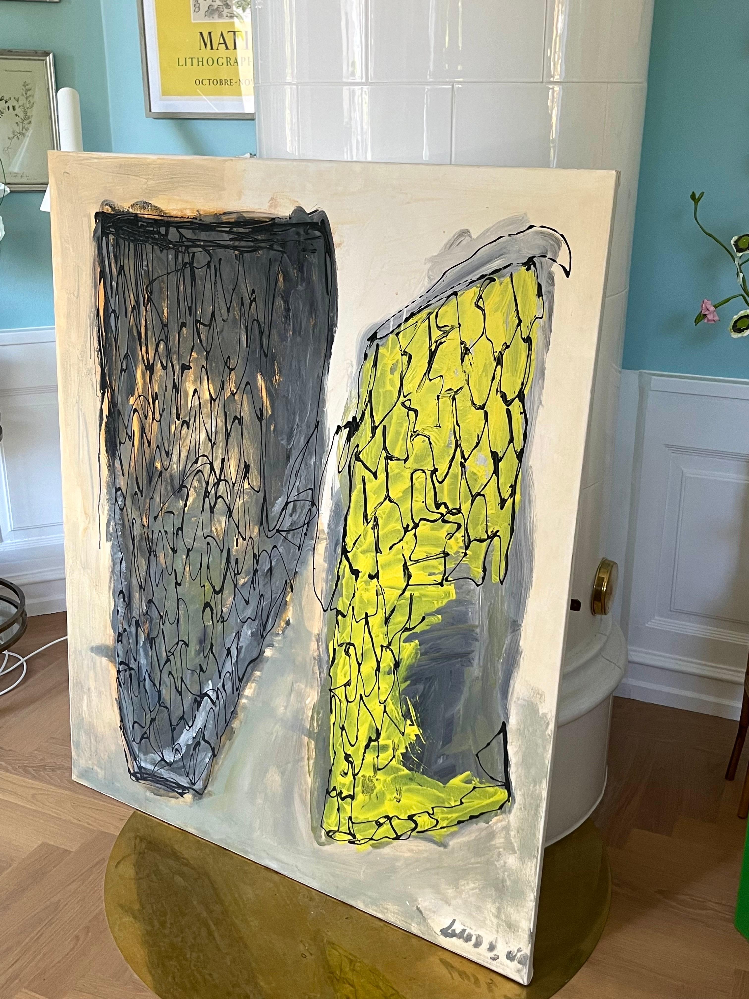 Peint à la main Lars Lundgren, grande peinture à l'huile abstraite sur toile, Danemark, années 1990 en vente