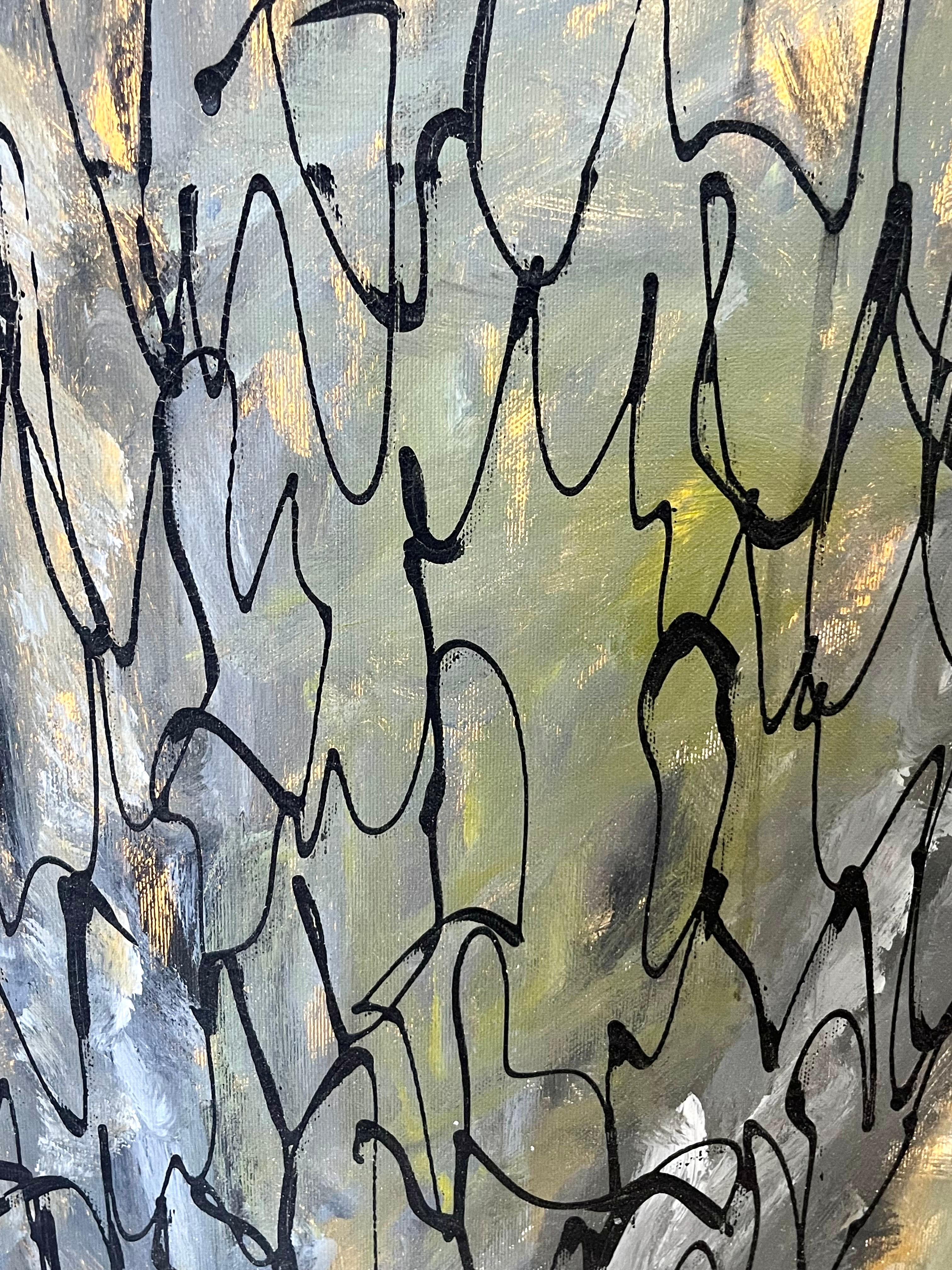 20ième siècle Lars Lundgren, grande peinture à l'huile abstraite sur toile, Danemark, années 1990 en vente
