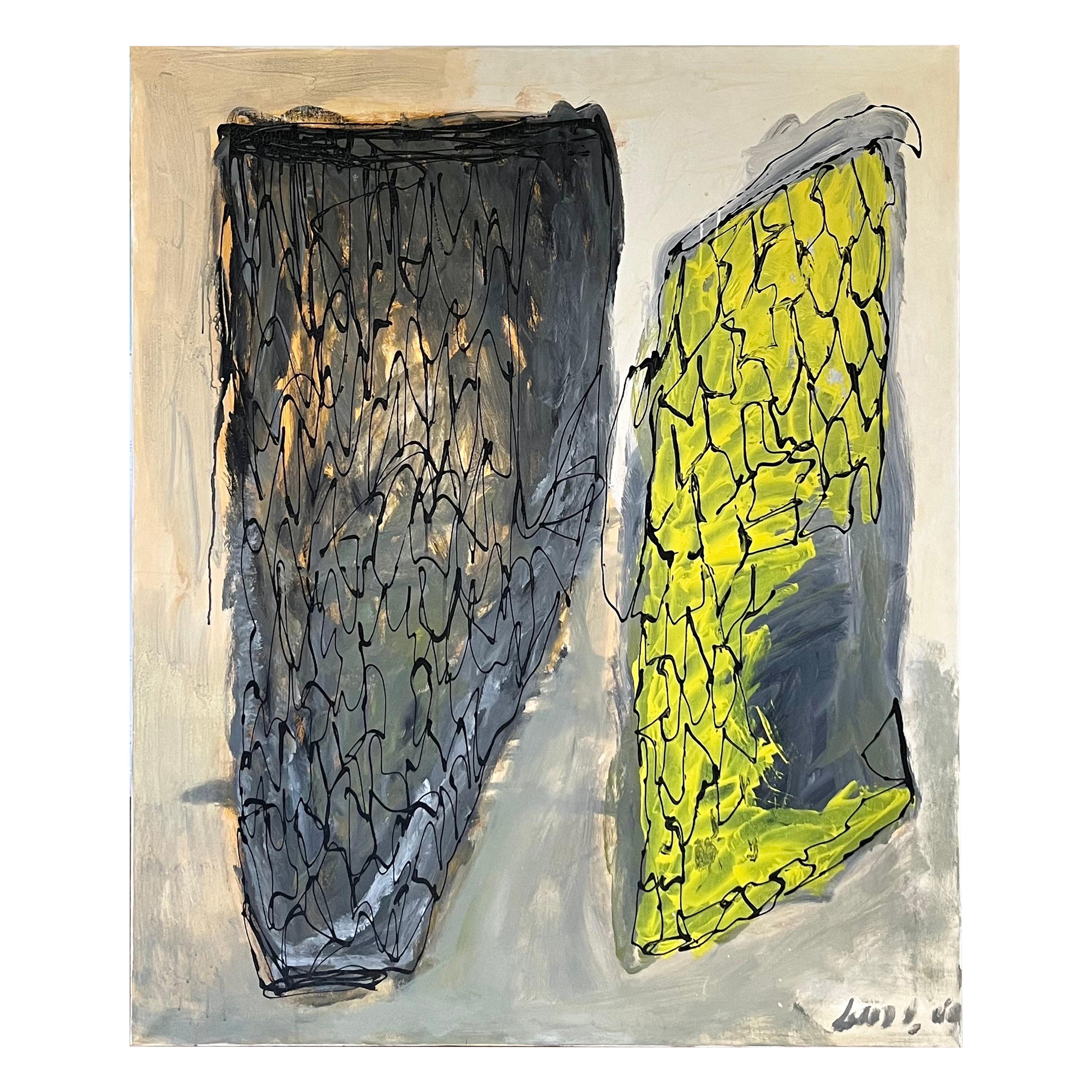 Lars Lundgren, grande peinture à l'huile abstraite sur toile, Danemark, années 1990 en vente
