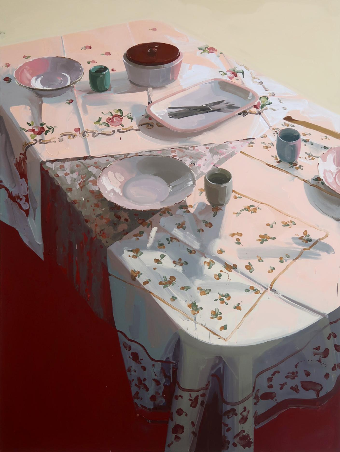 Lars van Wieren Still-Life Painting - Breakfast Table- 21st Century Contemporary Dutch  Still-life Oil Painting 