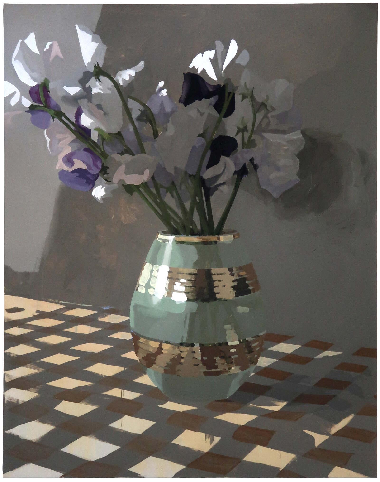 Lathyrus dans un vase - 21e siècle Contemporain Néerlandais  Nature morte à l'huile