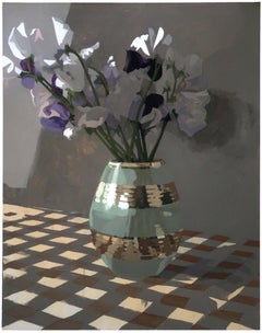 Lathyrus in Vase- 21st Century Contemporary Dutch  Still-life Oil Painting 