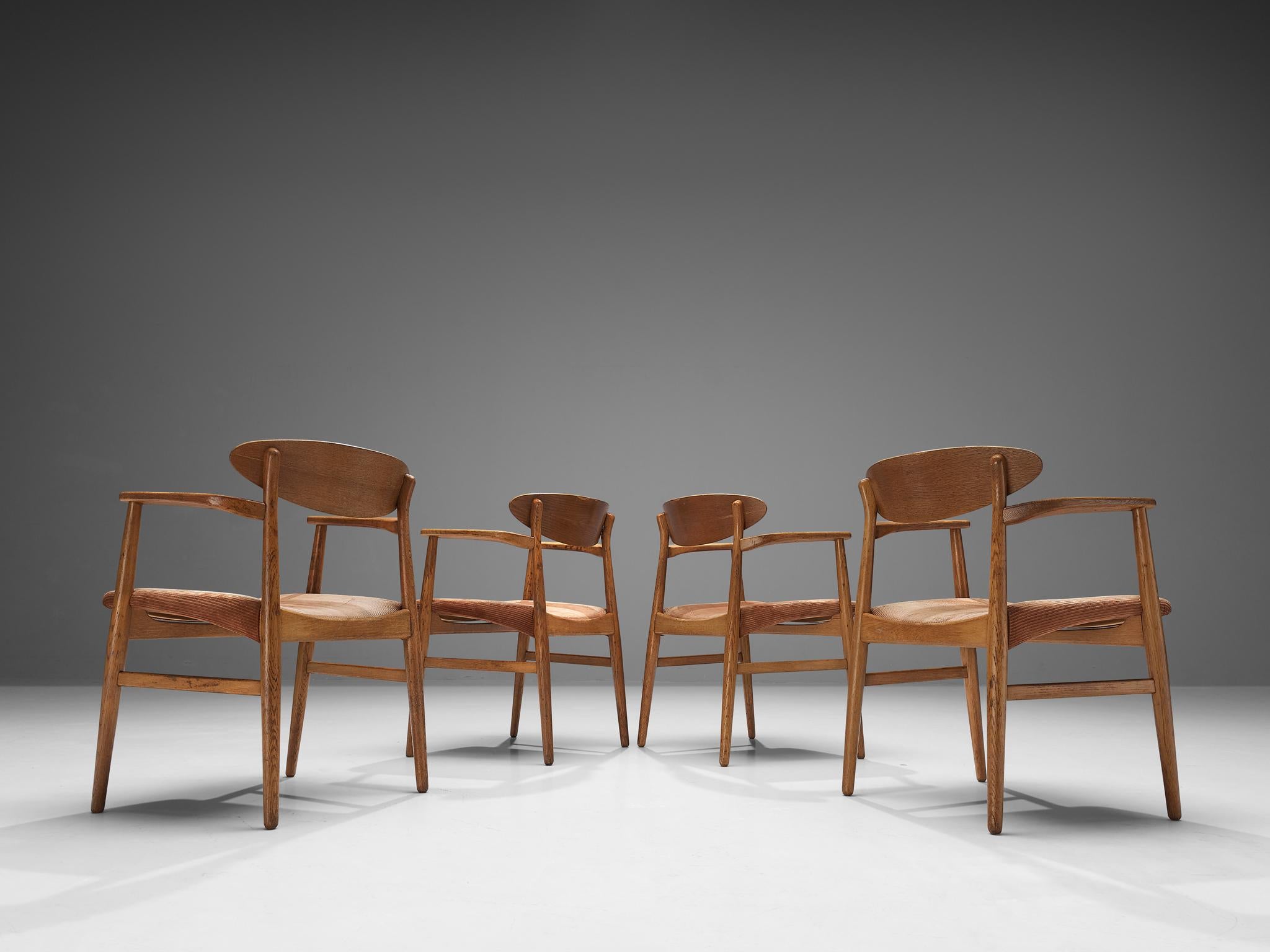 Danish Larsen & Bender Madsen Set of Four Dining Chairs in Oak and Corduroy For Sale