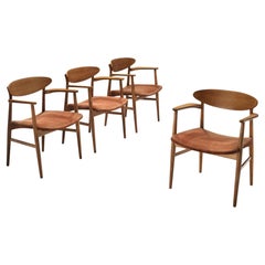 Retro Larsen & Bender Madsen Set of Four Dining Chairs in Oak and Corduroy