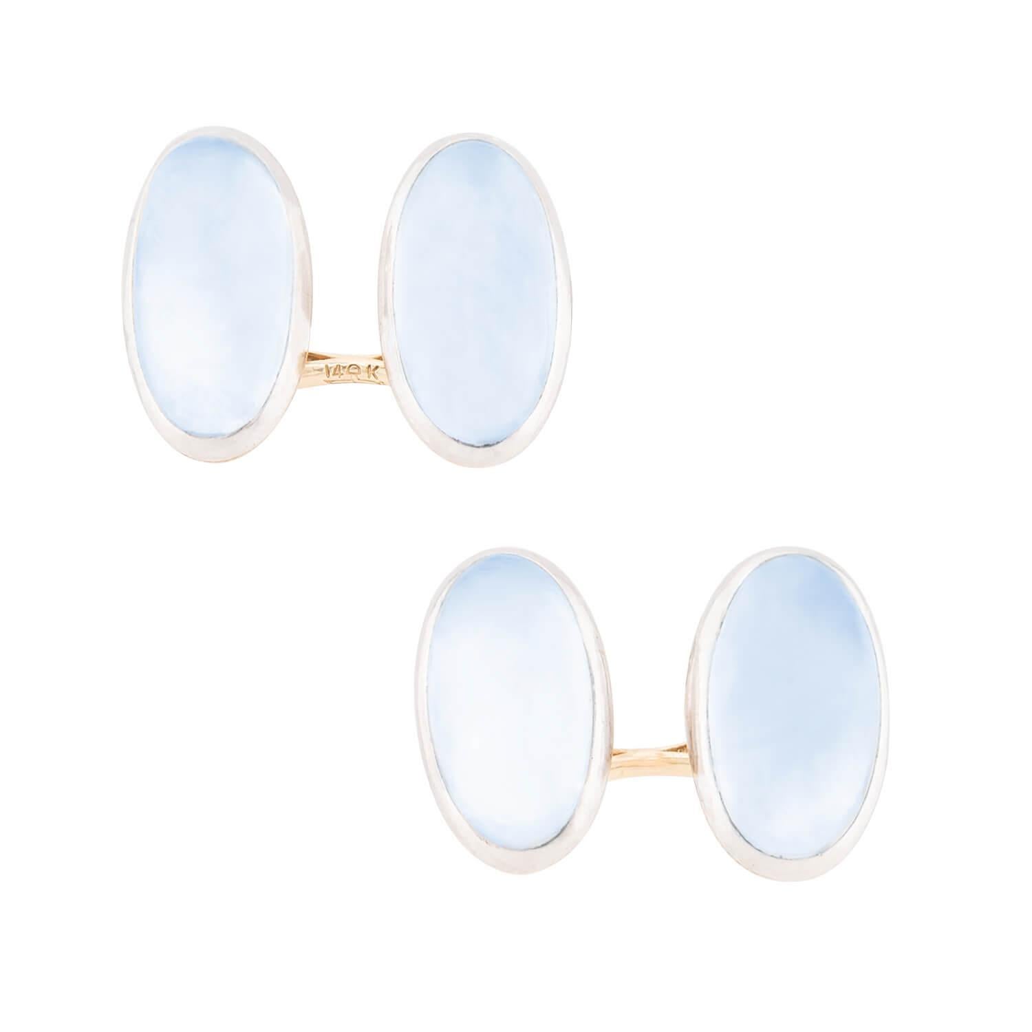 LARTER AND SONS Edwardian 14k/Platinum Moonstone Cufflinks In Good Condition For Sale In Narberth, PA