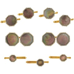 Antique Larter Edwardian Black Mother of Pearl 9-Piece Cufflink Set