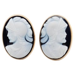 Larter & Sons 14k Gold & Black & White Carved Cameo Cufflinks of Roman Soldiers