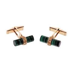 Larter & Sons 14k Yellow Gold Green Malachite Cufflinks, GIA Certified