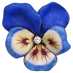 Antique Larter & Sons 1900 Art Nouveau Enameled Pansy Flower Brooch In 14Kt Gold Diamond