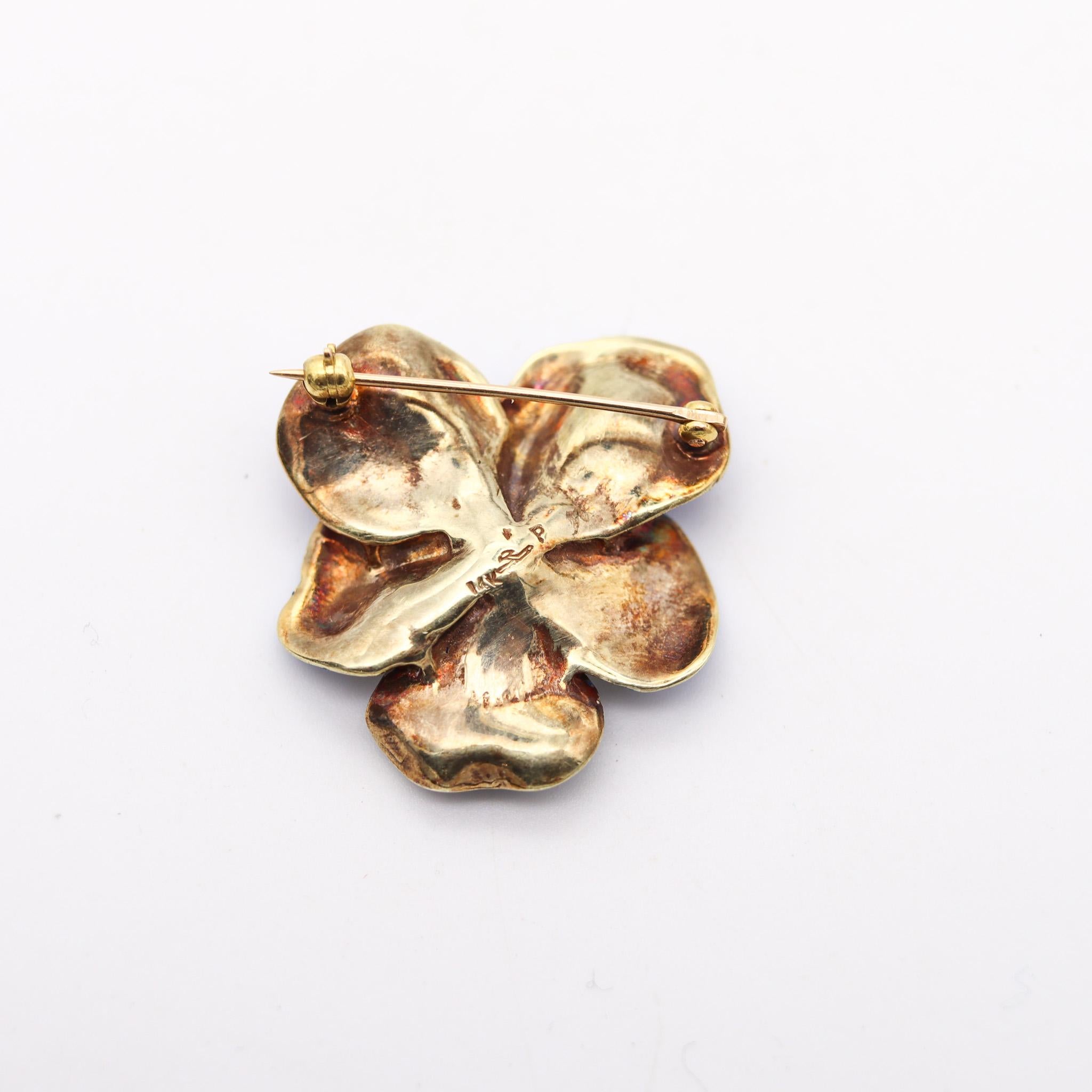 Women's Larter & Sons 1900 Art Nouveau Enameled Pansy Flower Brooch In 14Kt Yellow Gold