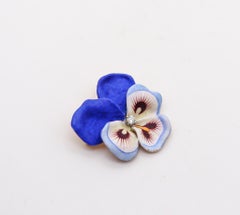 Larter & Sons 1900 Art Nouveau Enameled Pansy Flower Brooch In 18Kt Gold Diamond