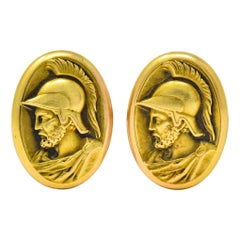 Larter & Sons 1905 Art Nouveau 14 Karat Gold Ajax Greek Warrior Men's Cufflinks