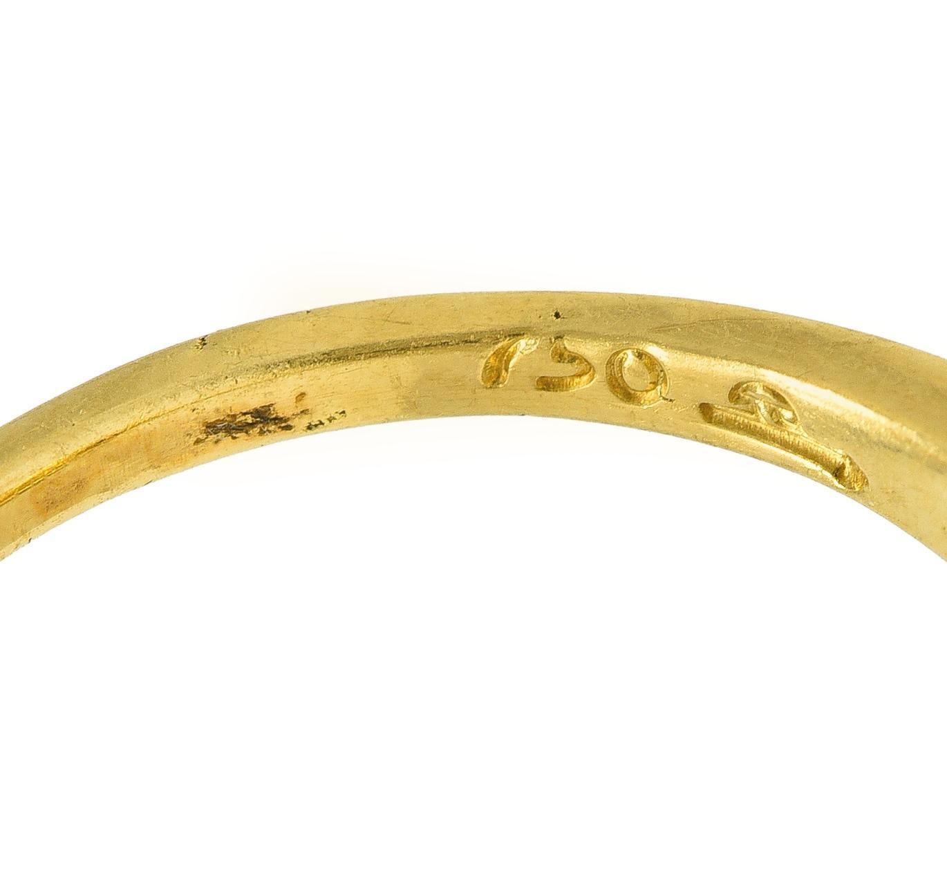 Larter & Sons Art Nouveau Pearl Enamel 18 Karat Yellow Gold Pansy Ring 2